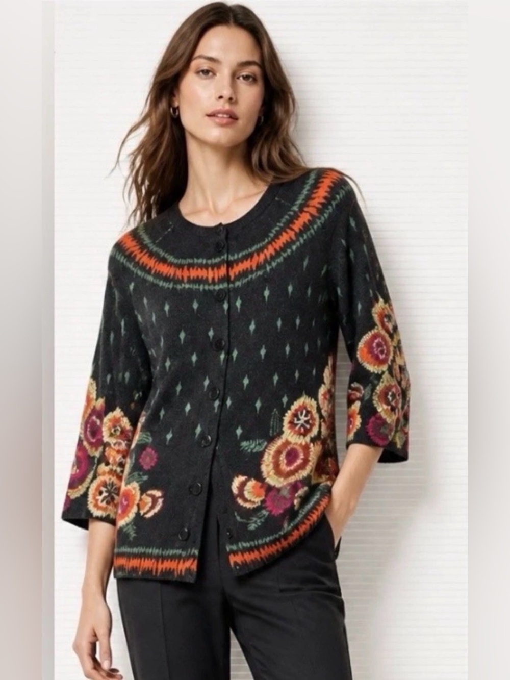 Anthropologie SPARROW Beaucaire Cardigan Sweater M Belted Floral Embroider